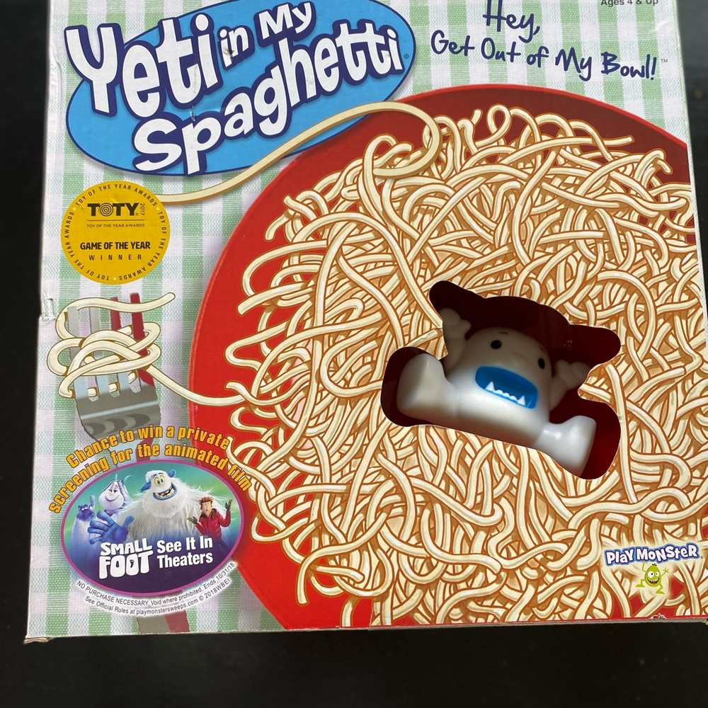 Yeti in my spaghetti game . Ages 4 and up